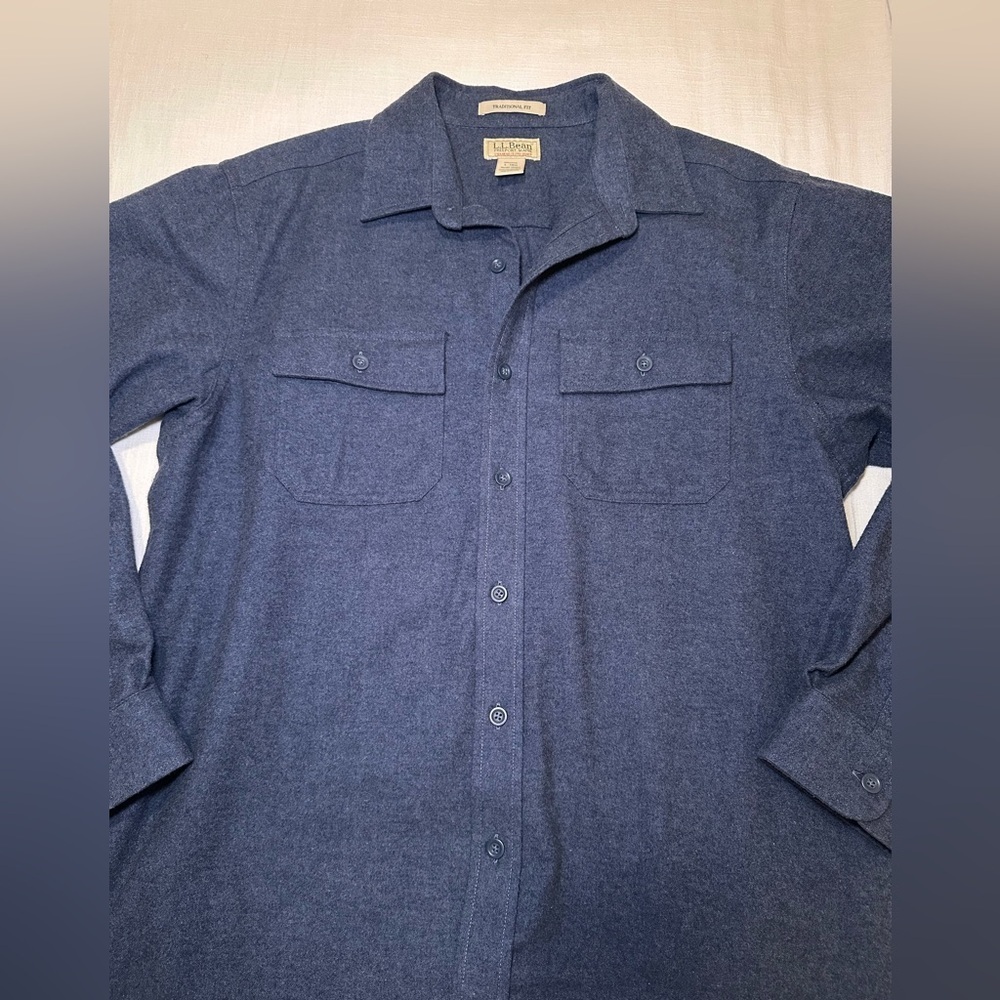 LL Bean Chamois Cloth Navy Shirt Traditional Fit - Picture 6 of 9